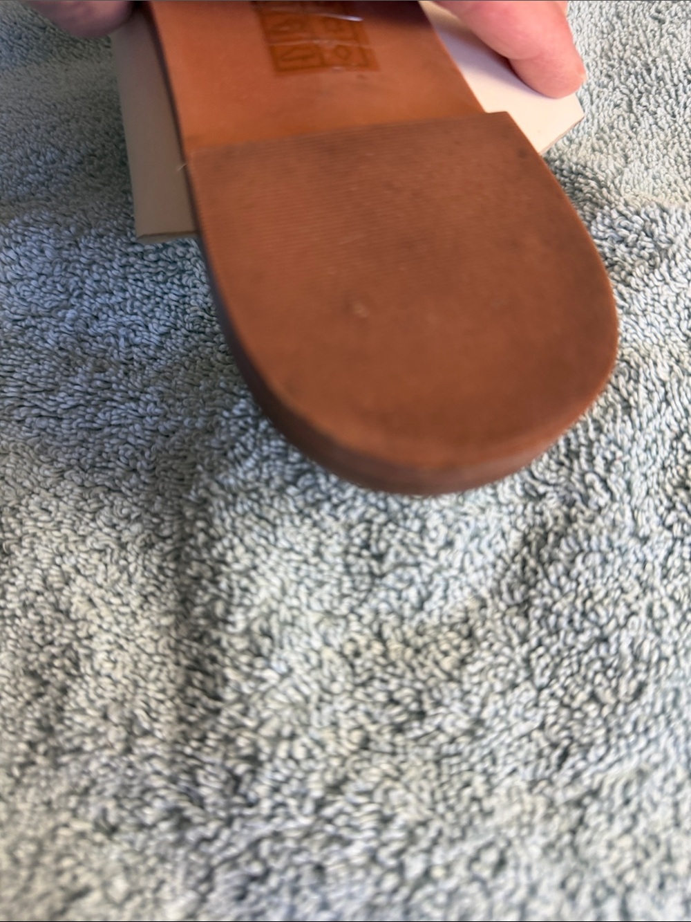 Tory Burch Cream Leather Slide Sandals with Gold Ring Accent - Picture 4 of 13